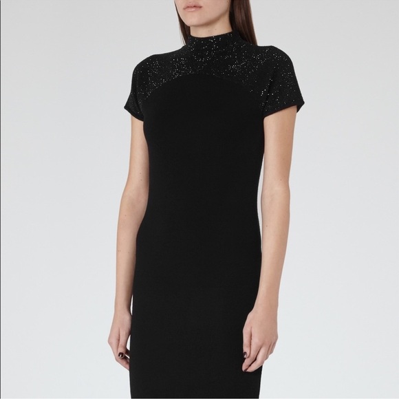 Reiss Black Seline Embellished Knit Wool Dress - Picture 2 of 9